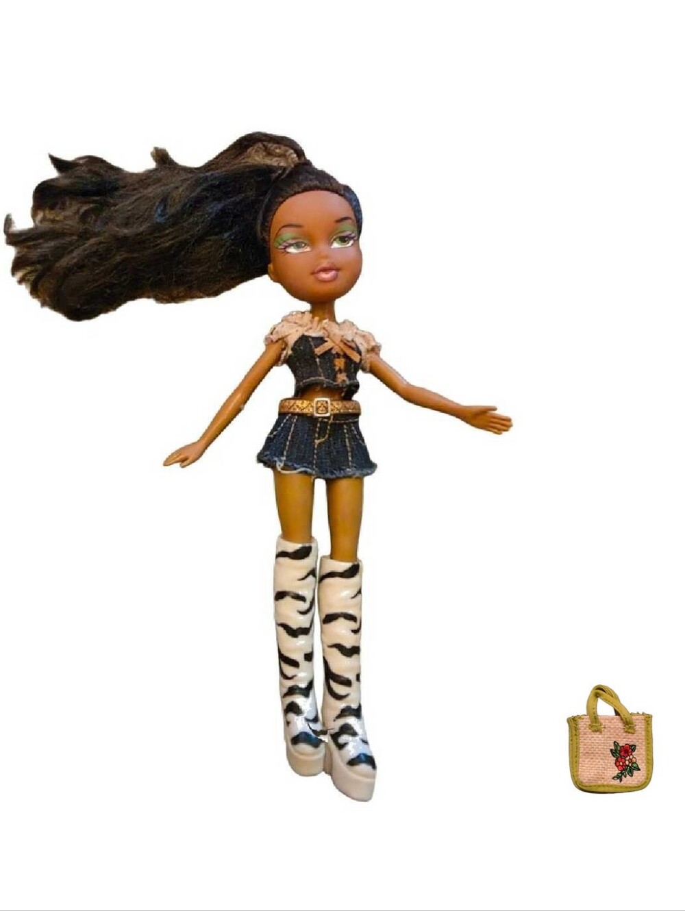 RARE Bratz 2001 Sasha 1st Edition Doll Denim Outfit Zebra Boots W/purse!
